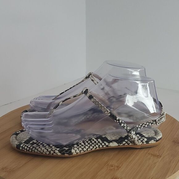 Saks Fifth Avenue Snake Skin Effect Leather Slingback Flat Sandals Size 5.5 - Picture 3 of 10